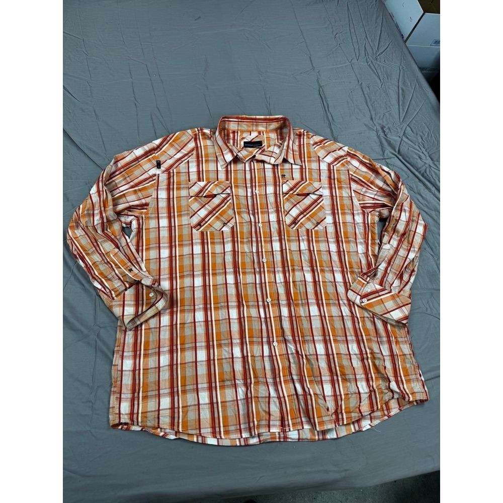 Rocawear Mens 5X Plaid Button Down Shirt Orange Red Long Sleeve Big Tall Cotton